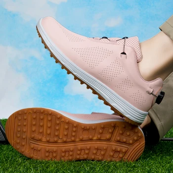 Горячая распродажа 2023 года, обувь для гольфа для пар, Розовая Черная обувь для ходьбы, нескользящие мужские кроссовки для гольфа, дышащие Кожаные кроссовки для гольфа
