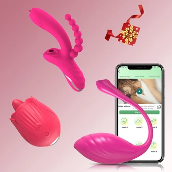 Комбинированная секс-игрушка Вибратор для женщин G Spot Bluetooth APP Вибратор 3 в 1 с присоской для клитора, фаллоимитатор для лизания языка, игрушки с розами