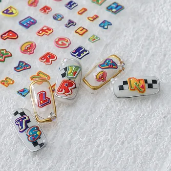 Рождественские буквы Наклейки для ногтей 3D рельефные клейкие ползунки наклейки для дизайна ногтей наклейки для маникюра украшения