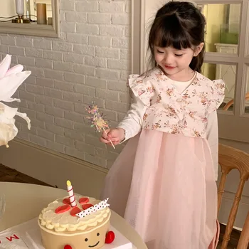 Весеннее платье из Южной Кореи 2023, новое платье для девочек, платье принцессы в китайском стиле из двух частей, комплект детского платья на первый год жизни