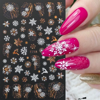 Рождественская наклейка для ногтей из белого золота, снежинки, Санта-Клаус, елка с изображением Лося, Самоклеящиеся слайдеры, зимние 3D наклейки для ногтей, украшения