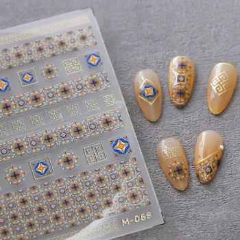 Ретро Тотемы Украшения для ногтей Наклейки Золотые Серебряные Звезды Дизайн Сердца Любви 3D Самоклеящиеся Наклейки для маникюра Оптом