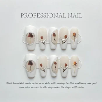 Роскошная белая форма гроба ручной работы для ногтей с матовым корейским дизайном, накладные ногти многоразового использования, искусственные типсы для ногтей, нейл-арт
