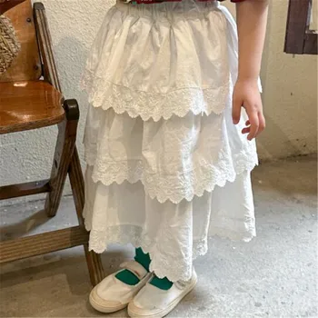 2023 Летние кружевные юбки для торта в стиле пэчворк для девочек от 1 до 10 лет, модная хлопковая повседневная длинная юбка AA6163