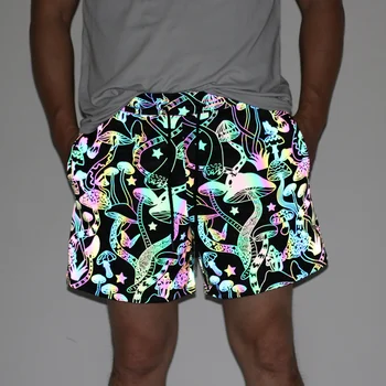 Новое поступление, Светоотражающие шорты для мужчин для ночных пробежек, отражают свет, Разноцветные Грибовидные вставки, Дышащая Летняя Одежда, Бермуды Masculina