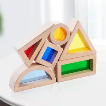 6x Строительная игрушка для детей, красочный геометрический сборный блок, сенсорные блоки, Деревянные штабелируемые блоки для детей, детские