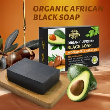 Мыло для умывания Органическое африканское черное мыло Эффективно увлажняет кожу, Борется со старением, Уменьшает морщины, Мыло ручной работы для лица и тела
